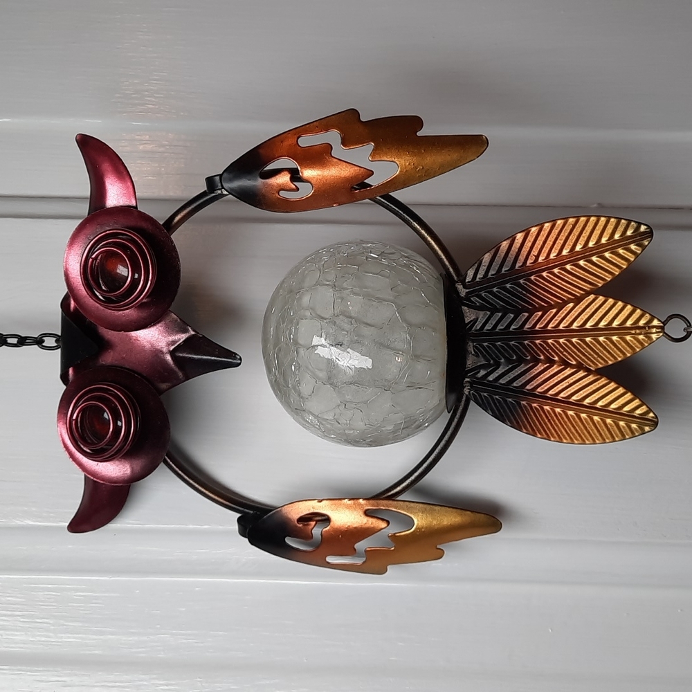 Windchime Metal Owl Glow In The Dark Glass Ball Outdoor Decor Lawn Garden Chime